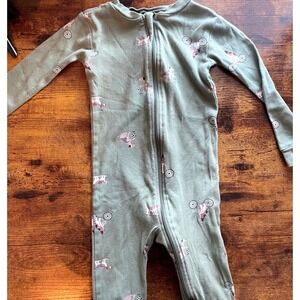Pekkle Baby Dog Cat Print One Piece Pajama Sleeper Footie Green 18M Lightweight